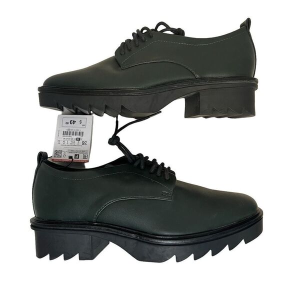 NWT Zara oxfords hunter green size 6 - Picture 4 of 12